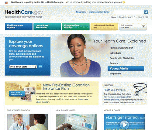 Screenshot of Healthcare.gov