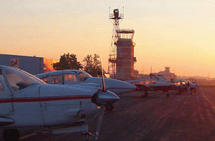 Aircraft at sunrise preparing to take veterans to Washington.