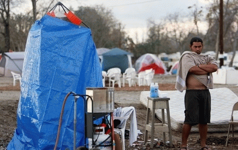 Tent city shower