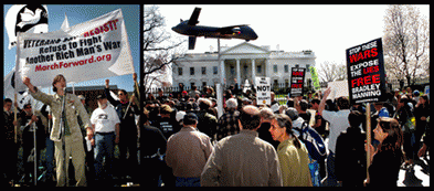 Iraq Marine combat veteran Ryan Endicott and a mock drone over the White House Iraq Marine combat veteran Ryan Endicott and a mock drone over the White House