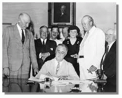 Pres. Roosevelt signs the Social Security Act, From ImagesAttr