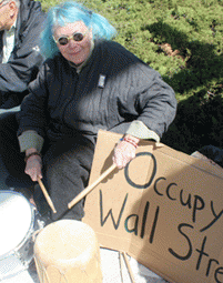 Sally with Drummers for Democracy provides a rockin' beat.