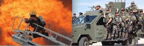 Who's the hero: firefighter entering a burning building, or SWAT kill team?