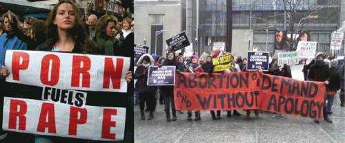 Protesters for abortion rights and against pornography, From ImagesAttr