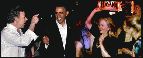 Presidents Santos and Obama and Hillary Clinton at the Havana Club in Cartagena Presidents Santos and Obama and Hillary Clinton at the Havana Club in Cartagena