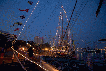 Night at the Downtown Norfolk Waterfront.