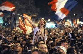 French Socialist 'partisans' celebrate winning the presidency, From ImagesAttr