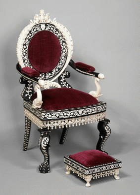 India (Brahmapur). Chair and Stool, ca. 1855. Ebony, ivory.