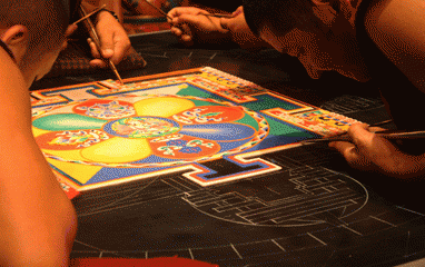 Working on the sand mandala.