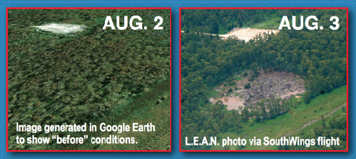 Location of sinkhole, before and after it appeared.