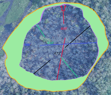 Green shows expansion of sinkhole from  Aug 3 thru Sept 21, 2012.