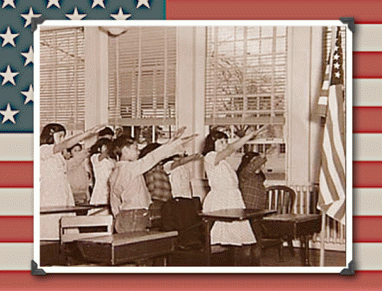 Schoolchildren pledging using the  Bellamy Salute, 1941.