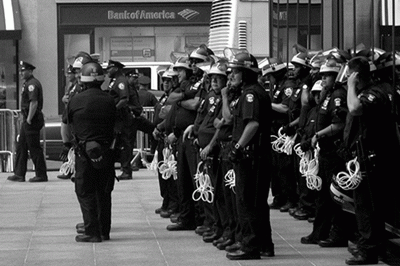 Police gather across from Zuccotti Park