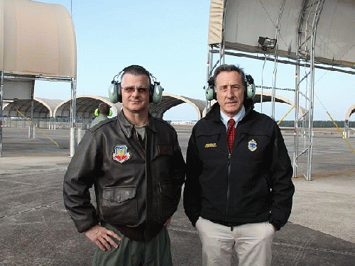 Gov. Peter Shumlin and Vermont National Air Guard Brigadier Gen. Steve Cray wait, From ImagesAttr