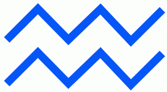Aquarius's glyph, or written symbol, has two wavy horizontal lines that suggest its connection with electricity and lightning. The image here is electric or cobalt blue, a color linked with this sign. Image, From ImagesAttr