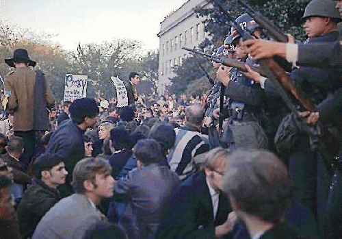 Antiwar protesters at the Pentagon in 1967, From ImagesAttr