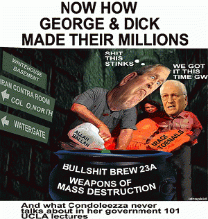 George Bush & Igor Cheney concoct an epic brew that conned the American people and Congress into believing there were weapons of mass destruction in Iraq