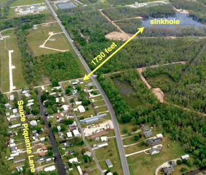 The Bayou Corne community is 1730' from the sinkhole.