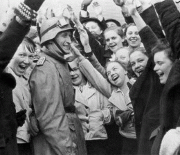 Austrians salute Nazi troops during the Anschluss of 1938, Public Domain, From ImagesAttr