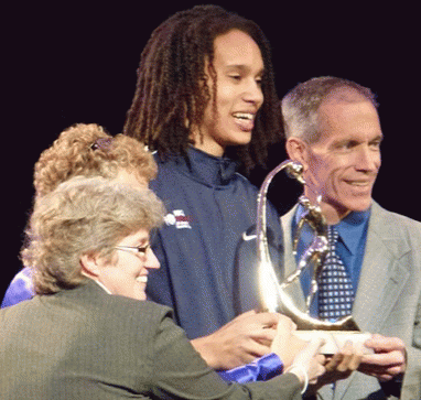 Brittney Griner accepting Wade Trophy, WBCA Awards show, Denver CO, 2 April 2012