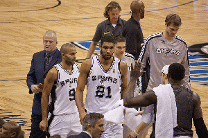 Tim Duncan approaches bench