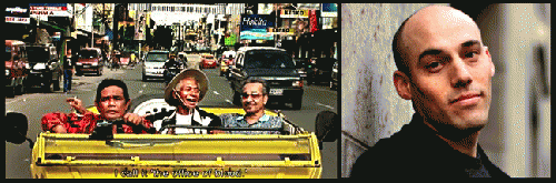 Anwar Congo, center in hat. At right, Joshua Oppenheimer. Anwar Congo, center in hat. At right, Joshua Oppenheimer.