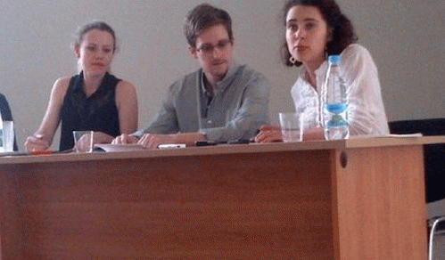 Snowden at a press conference in Moscow airport (, From ImagesAttr