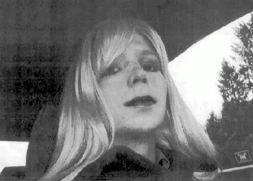 Photo of Chelsea (formerly Bradley) Manning, wearing a blonde wig, which was released by the army as part of the defense documentation at Manning's trial