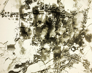 Korean War
Aerial photo of exploding US bombs on a Korean city or town
Owner: San Diego Air & Space Museum Archives, From ImagesAttr