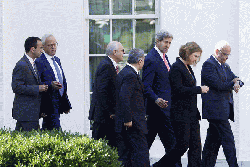 Palestinian, Israeli and U.S. negotiators in Washington D.C. on July 29, 2013, From ImagesAttr