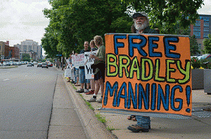 Bradley Manning supporter at a protest against NSA surveillance