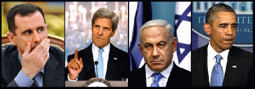 Bashar al-Assad, John Kerry, Benjamin Netanyahu and Barack Obama