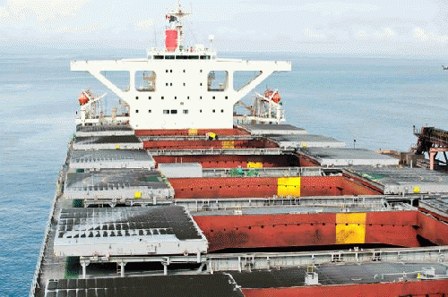 close-up of capesize coal export ship