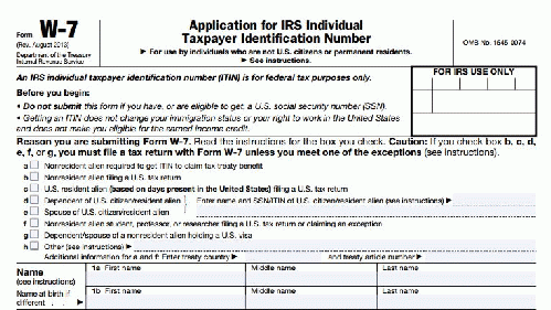 Top of IRS Form W-7, From ImagesAttr