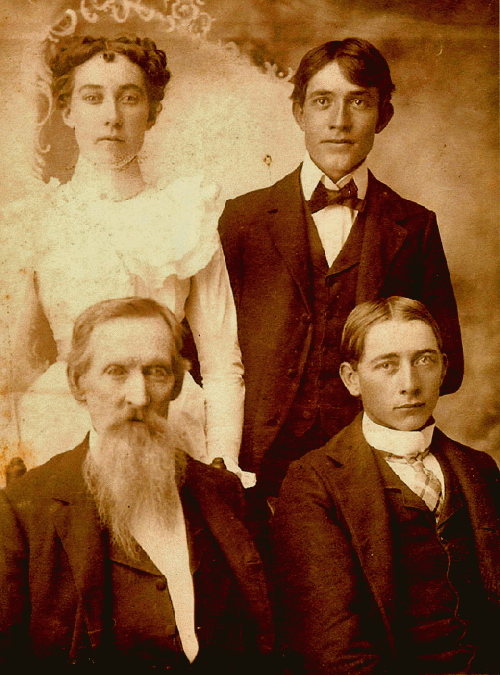 Front: Robert H. Perry, son George. Behind: daughter Ophelia, son Jesse (1901)., From ImagesAttr