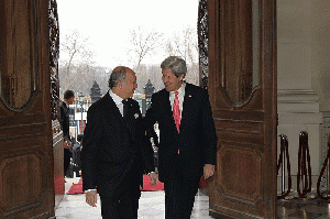 U.S. Secretary of State John Kerry meets with French Foreign Minister Laurent Fabius in Paris%2C France on March 27%2C 2013, From ImagesAttr