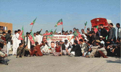 Pakistan Tehrik-i-Insaaf workers holding sit-in against US drone strikes in tribal region of Pakistan.