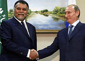 Prince Bandar bin Sultan, Saudi Arabiaâ€™s intelligence chief, meeting with Russian President Vladimir Putin.