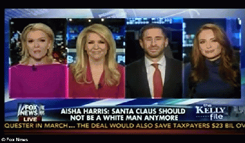 Controversy: Megyn Kelly and her panel listened as the Fox News host declared Santa Claus and Jesus Christ to be unequivocally white  Read more: dailymail.co.uk/news/article-2522863/Fox-News-anchor-Megyn-Kelly-declares-Jesus-Santa-verifiably-wh, From ImagesAttr