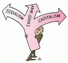 The third way. A method that combines both liberal economics and socialist economics and tried to find a balance between them.