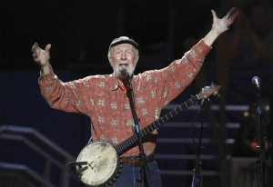 Musician Pete Seeger sings Amazing Grace during a concert celebrating his 90th birthday in New York May 3, 2009., From ImagesAttr