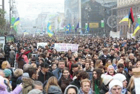 Thousands of Ukrainians protest the scrapping of a trade pact with the European Union on the streets of Kiev, From ImagesAttr