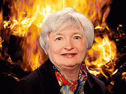 Janet Yellin. new Chair of the Fed, and in the background, her blaze of glory, From ImagesAttr