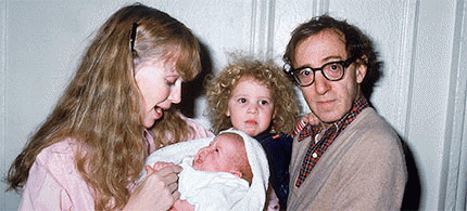 Woody Allen, Mia Farrow, children Dylan and Ronan, circa late 80's., From ImagesAttr