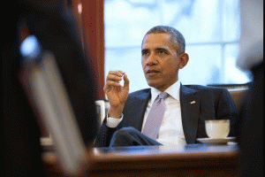 President Barack Obama discusses Ukraine during a meeting with members of his National Security Staff in the Oval Office, Feb. 28, 2014., From ImagesAttr