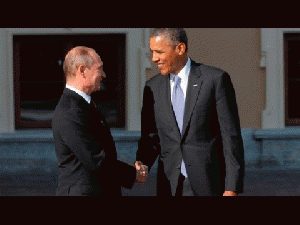 President Obama and Vladimir Putin long handshake, From ImagesAttr