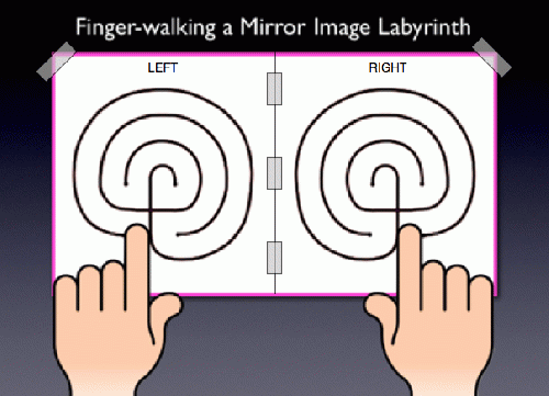 Tape 2 paper labyrinths together and walk with fingers