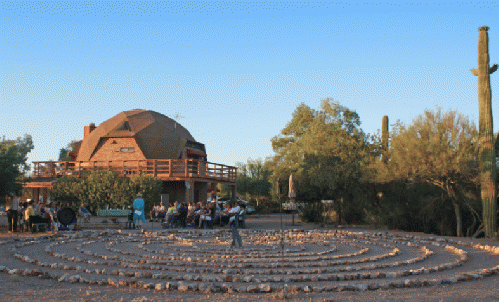 Guests prepare for the Solstice walk on the Lanser Labyrinth, 2013.