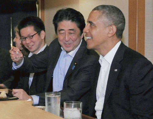 Small diplomatic incident in Japan for Barack Obama. Invited by Prime Minister Shinzo Abe in Tokyo sushi restaurant is considered the best in the world, a tiny and exclusive local with just 24 seats., From ImagesAttr