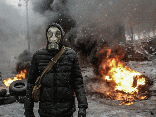 Ukrainian in gas mask